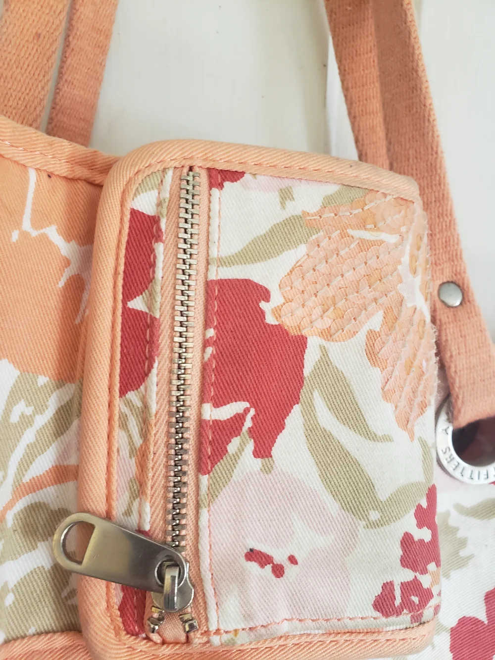 Floral Canvas Tote Bag in Coral and Peach - Picture 7 of 8